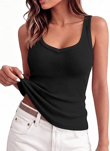 Sampeel Womens Tank Tops Square Neck Sleeveless Ribbed Knit Camis...