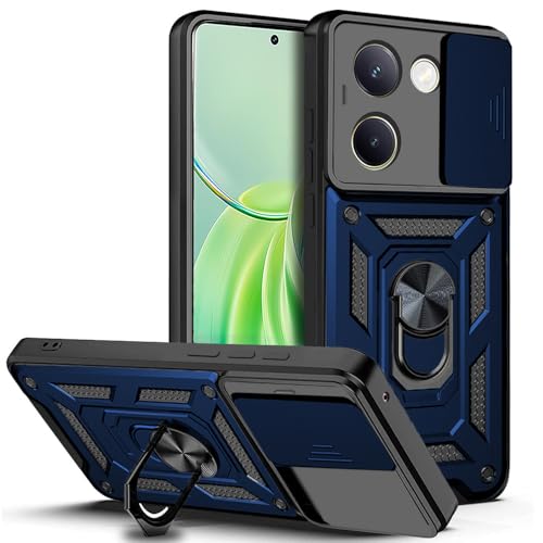 Image of AESTMO Polycarbonate Tough Armor Vivo Y200 Pro 5G Bumper Back Case Cover | Ring Holder & Sliding Camera Shield Cover | 360 Degree Protection Back Case Cover for Vivo Y200 Pro 5G (Blue)