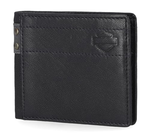 Harley-Davidson Men's Genuine Leather With Calvary Canvas Trim Billfold Wallet