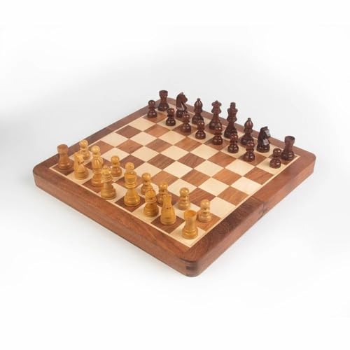 Image of Magnetic Chess Board Educational Toys Travel Chess Set with Folding Board for Kids and Adults Indoor Outdoor Educational Travel Toys Wooden Color (Brown Chess) (10 * 10 inch)