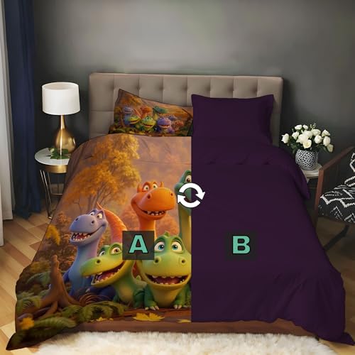 Housse de couette 3D dinosaure microfibre douce orange brûlé