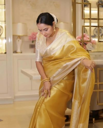 Image of Women's Glory Womens Kanjivaram Banarasi Silk Saree Blend Woven Zari with Jacquard Woven Unstitched Blouse Piece.