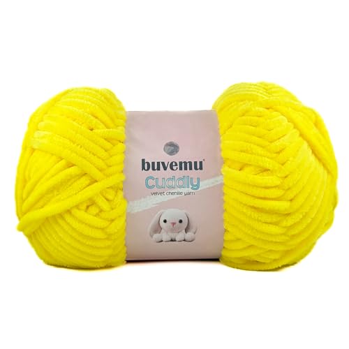 Image of Cuddly Velvet Chenille Yarn, Super Soft Fluffy Bulky for Knitting Crocheting Crafting Blanket Amigurumi, Durable for Shedding, 3.53 Ounces (100 Gram) 109 Yards (100 Meters) (Bright Yellow)