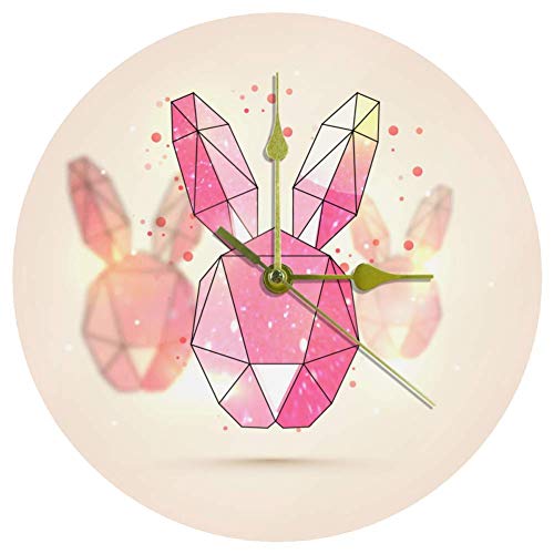EZIOLY Reloj de pared acrílico con diseño geométrico de conejo de 25,4 cm, silencioso, sin tictac, funciona con pilas, redondo, reloj de pared decorativo para el hogar, oficina, escuela