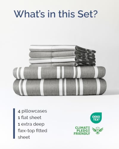 Image of Extra Deep Flex Top Split Head King Sheet Set - 6 Piece Breathable and Cooling Sheets - Hotel Luxury Bedding for Women, Men, Kids & Teens - Easy Secure Fit - Extra Deep Pockets - Grey Stripes 3