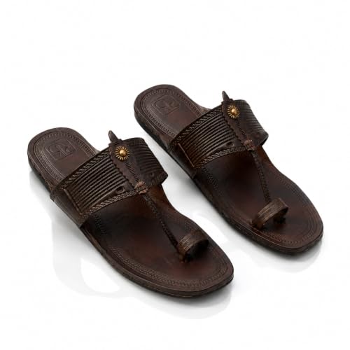 Image of Men's Luxury Handcrafted Genuine Leather Kolhapuri Slippers -B- E43 BROWN