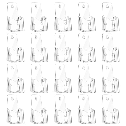 Hyuetrsa 20 Pieces Acrylic Brochure Holder,4 x 7.9 Inches Brochure Display Stand,Clear Literature Holder with Hanging Hole, Desktop Storage for Brochure,Magazine,Map,Booklets,Leaflet, transparent