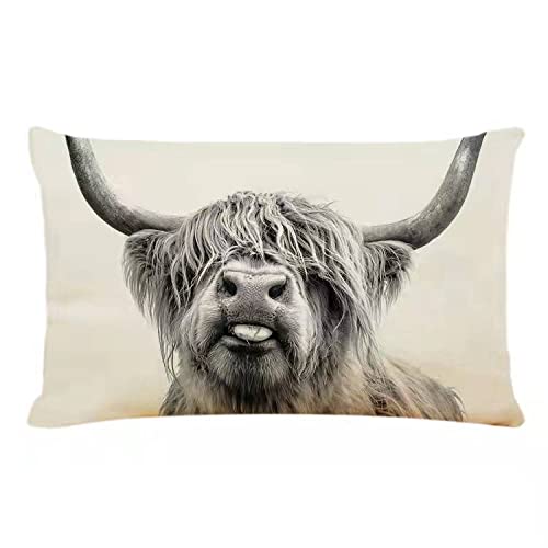 Rykeen Cow Decorative Pillow Cover，Interesting Highland Cow Print Decorative Pillows Cover Linen Home Decorative Cushion Cover For Couch Sofa Bed (12 X 20 Inch) #TOP10