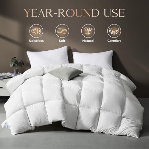 downluxe Goose Feather Down Fiber Comforter California King Size, All Seasons Duvet Insert California King, 3D Baffle Box Fluffy White Comforter California King with Corner Tabs, 104"x96"