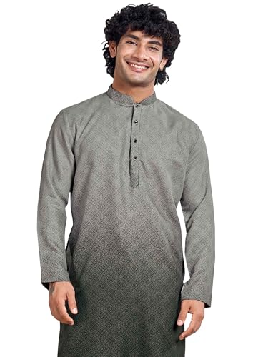 Image of Vardha Men's Cotton Shaded Printed Kurta with Moroccan Pattern and Stitched Design and Mandarin Collar Style | Kurta for Men
