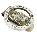 Clip Visera San Cristóbal - Sujetador Visera Solar con Medalla de Jesús y Adоrno | Accesorio para Antisoles Coche y Amuleto de Conducción, Deidad Guardiana para Seguridad Viaje en Camión