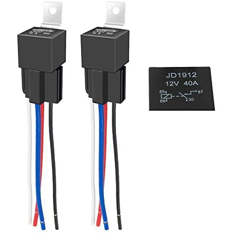 GTIWUNG 2 Pack 12V 40A JD1912 Car Relay Harness, 4 Pin SPST Relay for Automotive/Truck/Motor, Contactor Relay Switch Power with Color-labeled Wires 16AWG, Changeover Relay Waterproof Cover