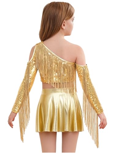 Costume performance moderne jazz or avec franges et paillettes - 2