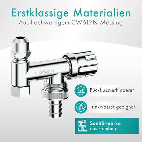 Engelbach® Universal Eckfix Gerätezusatzventil mit Rückflussverhinderer - Einfacher Einbau auf vorhandene Eckventile - Zusatzventil aus verchromten Messing