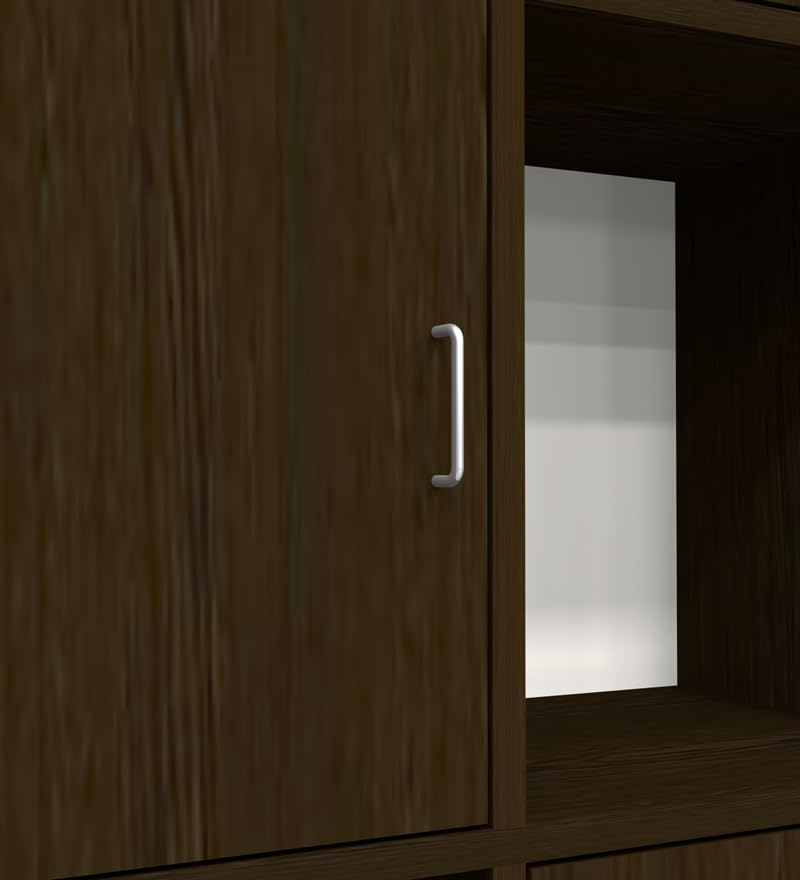 Image of SPECIALITY PANELS 8 Cube Bookshelf with Doors, Dark Wood Finish, 4 Open Shelves and 4 Closed Compartments, 176x73x35 cm Storage Unit