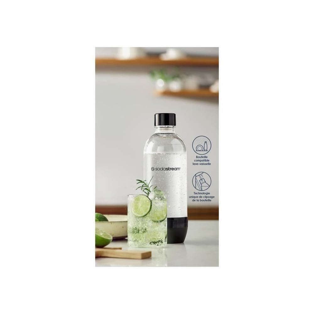 SodaStream Bottiglia per Gasatore da un Litro Universale dalla Linea Elegante Realizzata con Plastica, Lavabile in Lavastoviglie Compatibile con Gasatori Duo,Terra, Spirit, One Touch, Genesis, 9x9x288
