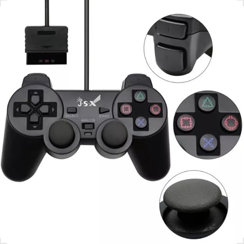 Kit Com 2 Controle Joystick Analógico Dual Shock Com Fio Preto Compatível Para Psone Playstation 2 P