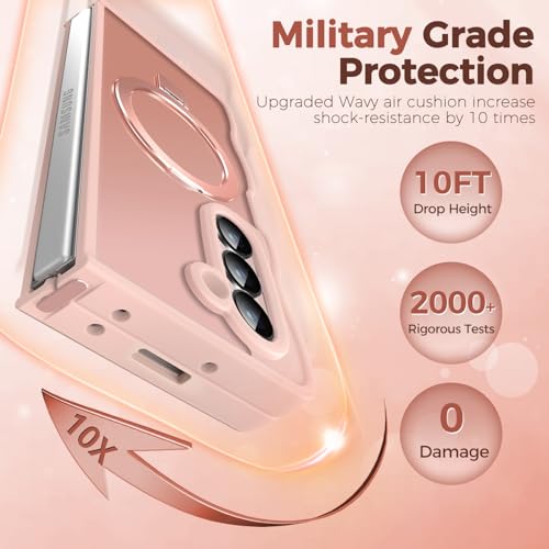 Image of Cute Wavy Magnetic Stand Case for Galaxy Z Fold 5 Fit for MagSafe, Pink
