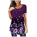 Tee Shirt Femme col v Blanc,Femmes été décontracté imprimé Floral col en V à Manches Courtes Henley Tops léger Ample et Confortable Chemisier plissé Mignon Flare Flowy Boutons Tunique t-Shirt