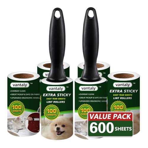 Lint Rollers for Pet Hair Extra Sticky, 600 Sheets Value Set Lint Roller with 2 Upgraded Handles, 6 Rollers Portable Pet Lint Remover for Clothes, Furniture, Carpet, Dog & Cat Hair Removal