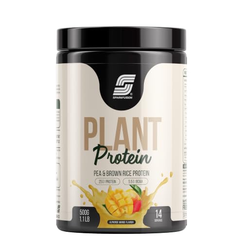 Image of Sparkfusion Plant Protein Powder Organic Isolated Pea & Brown Rice Protein 25 gm Protein Easy To Digest Triple|Alphonso Mango Flavour 500 gm