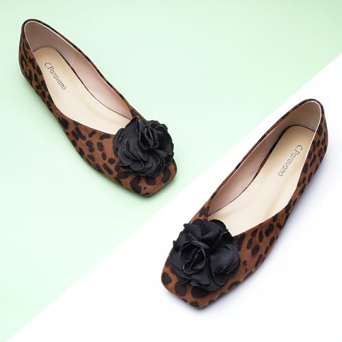 Image of C.Paravano Ballet Flats for Women | Women's Flats | Square Toe | Slip On Dress Shoes | Satin Flower Shoes