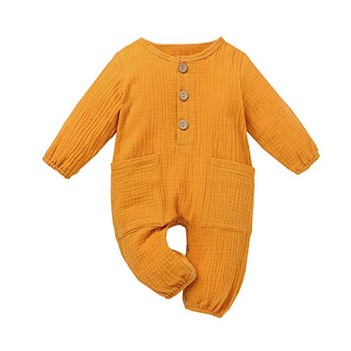 Cecobora Infant Newborn Baby Boys Girls Cotton Linen Romper Summer Jumpsuit Sleeveless Overalls Clothing Set (Yellow Kd, 9-12 Months) #TOP8
