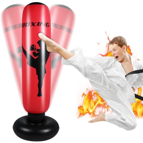 Saco de boxeo para niños: saco de boxeo hinchable de 160 cm, de pie, para niños, para niños, adultos, practicar karate, taekwondo, entrenamiento en casa