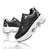 UonrvaoN Roller Skate Shoes for Men, Double-Row Deform Wheel Automatic Walking Shoes, Retractable Roller Skate, Shoes with Wheels, Skating Shoes for Outdoor Fun & Fitness Black Silver, 8