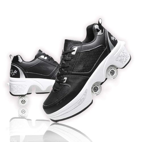 Roller Skate Shoes for Men, Double-Row Deform Wheel Automatic Walking Shoes, Retractable Roller Skate, Shoes with Wheels, Skating Shoes for Outdoor Fun & Fitness
