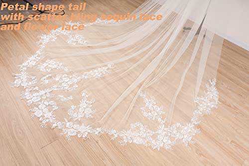 EllieWely Cathedral Length 1 Tier Lace Wedding Bridal Veil F133