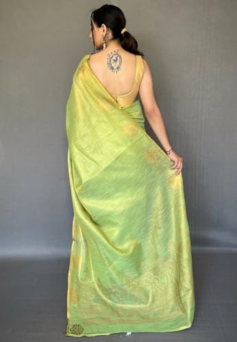Image of SWORNOF Gold-Toned Woven Design Silk Zari Tissue Saree | Saree for Women | Soft and Skin Friendly