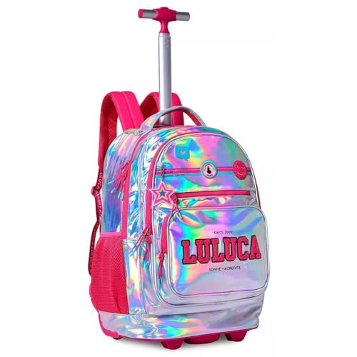 Kit Mochila de Rodinhas Luluca Holográfica Com Lancheira E Estojo