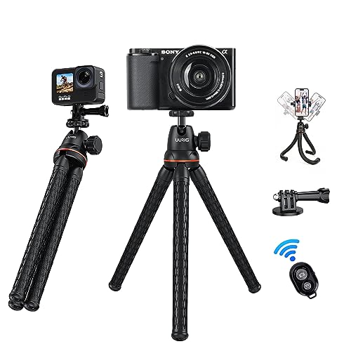 UURIG 11.8" Mini Flexible Phone Tripod with Remote Selfie Stick Tripod 360°Ball Head Camera Tripod with Phone Clip Portable Cell Phone Tripod Stand for iPhone 14/13/12 Pro Max/Samsung/GoPro/Camera