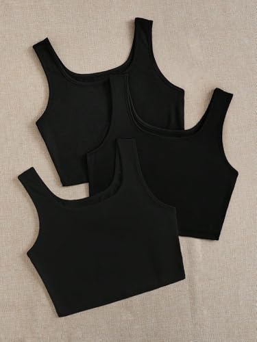 Image of Toochki Women's Knitted Sleeveless Solid Sqaure Neck Ribbed Tank & Crop Tops (Pack of 3)