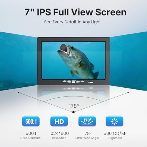 Image of Eyoyo Underwater Fishing Camera, Portable 1080P Camera w / 12 IR Lights,Video Fish Finder, 1024x600 Screen, for Sea, Lake, Boat, Ice Fishing