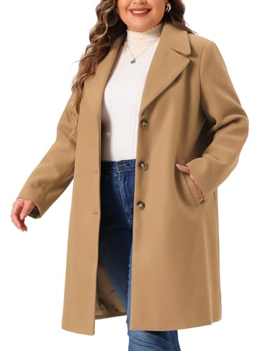 Agnes Orinda Plus Size Winter Coat for Women Mid Length Notch Lapel Single-Breasted Pea Coat Jackets Trendy Dressy 20252