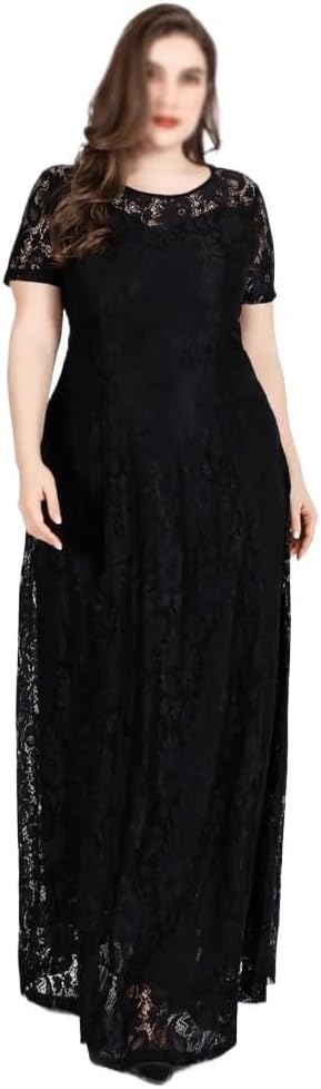 JSEIAJB Party Dress Women Short Sleeve Lace Floral Hollow Out Evening Club Dresses Wedding Guest Long Dress