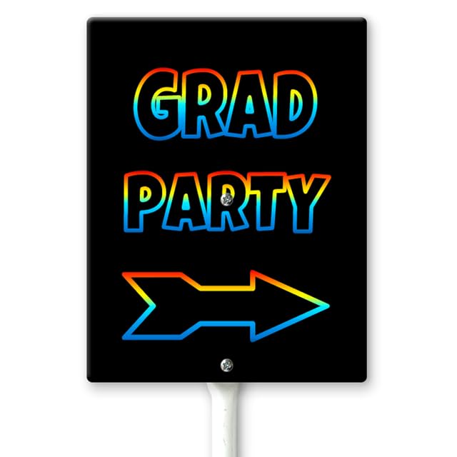 Horienteeon Grad Party Directional Right Arrow Yard Sign with Stakes 17.5×22cm, Sturdy Aluminum Yard Signs Rust Free, Graduation Yard Sign, Grad Party This Way Sign With Arrow for Yard Outdoors