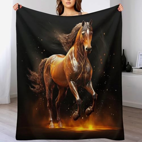 Couverture canapé doux flannel motif cheval plaid léger chaud 100x130cm - 2