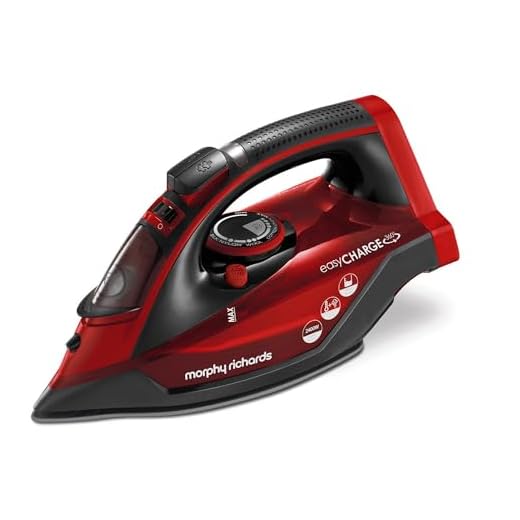 Morphy Richards EasyCHARGE Cordless Steam Iron, Non Stick Ceramic Soleplate, 130g Boost, 30g Output, 350ml Water Tank, Anti Drip and Scale, Auto Shut-off, 2.5m Cord, 2400W, Red, 303250