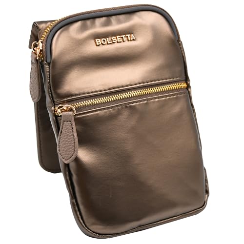 Bolsetta Magnetic Hip Pouch - RFID Blocking Pouch and Key Fob Protector - Zippered Pocket Magnetic Snaplock Attachment - Lightweight Travel Wallet Hip Bag for Concerts and Errands - Metallic Copper