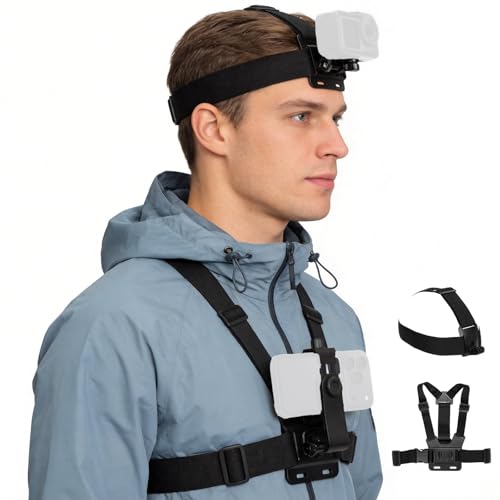 Mobile Phone Chest & Head Strap Mount Kit for POV VLOG Hands-Free Body Holder Compatible with iPhone Samsung GoPro Hero 987654321 DJI Osmo AKASO SJCAM Insta360 Action Cameras