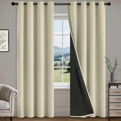Image of COSVIYA 100% Light Cream Blackout Curtains for Living Room 84 Inch Long