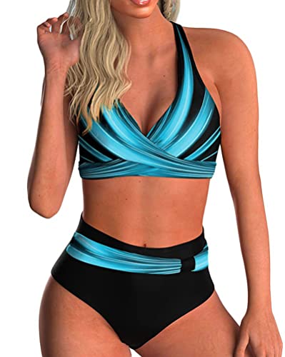 Minetom Damen Bikini Set Push Up Neckholder Drucken Bandeau Bademode...