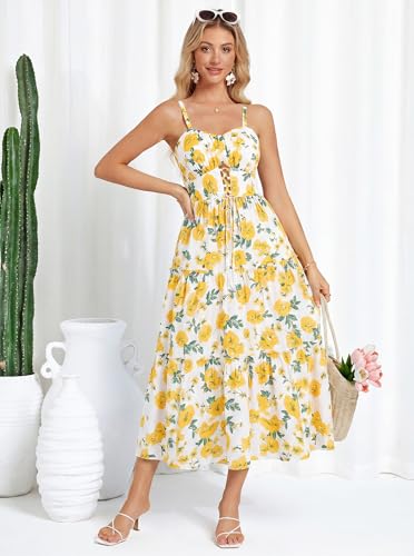 Image of GRACE KARIN 2026 Women's Spaghetti Vacation Sundress Summer Beach Flowy Boho Floral Maxi Dresses with Pockets