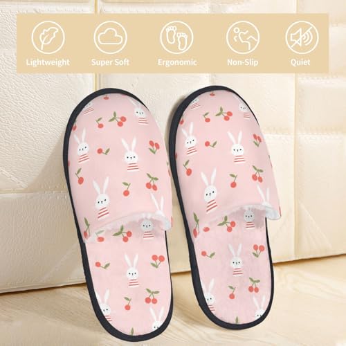 Rabbit And Cherry Print House Slippers For Women And Men,Soft Slippers With Memory Foam,Non-Slip Indoor Home Shoes2