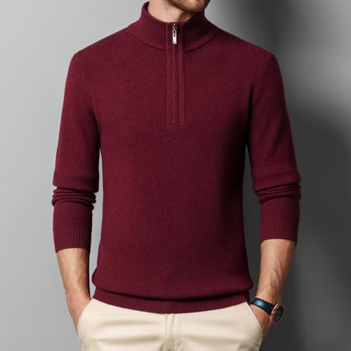 Mens 100% Wool Quarter-Zip Pullover Sweater Casual Mock Neck Winter Warm Long Sleeves Polo Sweaters4