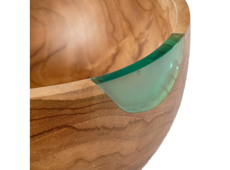 Belhome Saladier rond 28 cm en bois massif de teck et résine bleu - MERLIN