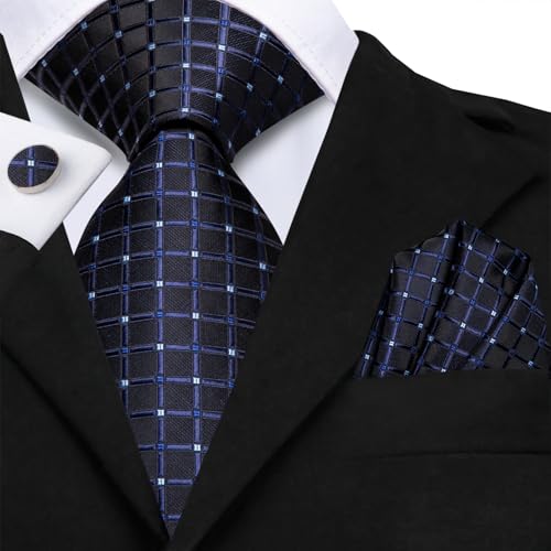 Image of Dubulle Mens Paisley Striped Tie Woven Necktie for Men and Handkerchief Cufflinks Set Wedding Formal Business